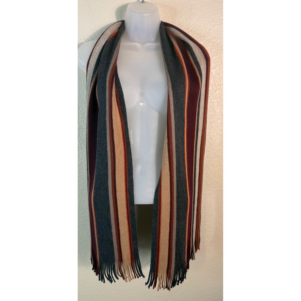 FRAAS Mens Scarf Multicolor Striped 100% Wool Fringed Winter Knit Preppy Rustic